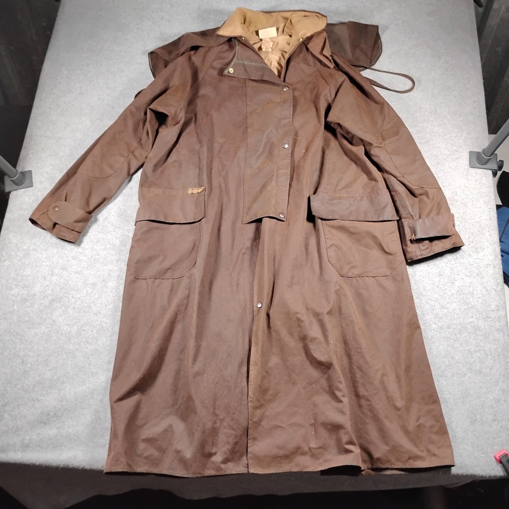 Vintage Driza-Bone Men's Brown Waxed Cotton Oilskin Riding Duster Coat Size 7